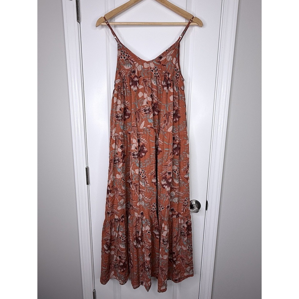 Natural Life Riley Maxi Dress Women XS Floral Boho Tiered Rust Turquoise - Picture 4 of 6